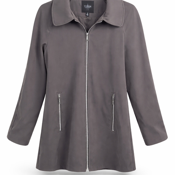 London Fog Tower Hooded Ash Gray Mid-Length Full-Zip Coat Size Medium - Picture 2 of 9